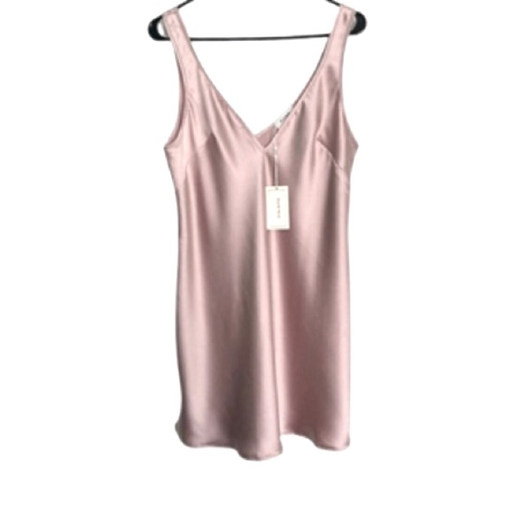 Flounce London Satin Sleeveless V-Neck Mini Slip Dress In Blush Pink - Size 10 - Picture 2 of 8